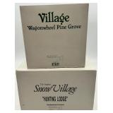 Department 56 Snow Village Hunting Lodge and Wagonwheel Pine Grove Ceramic Houses