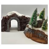 Department 56 Village Mountain Tunnel and Village Mountain Set with Frosted Trees