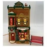 Department 56 Snow Village The Christmas Shop Handpainted Ceramic Lighted Building with Bench