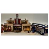 Department 56 Snow Village Reindeer Bus Depot Handpainted Ceramic Set