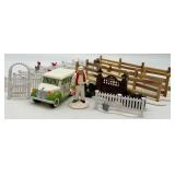 Department 56 Village Fencing, Gate, Milk Truck, and Figure Set