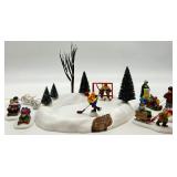 Department 56 Village Animated Hockey Player and Sledding Figurines Set