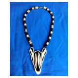 Lee Sands Zebra Gold Tone Pendant and Beads Necklace