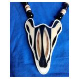Lee Sands Zebra Gold Tone Pendant and Beads Necklace