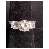 Tiara 14K Gold Over Sterling Silver CZ 3-Stone Ring - Size 7.25