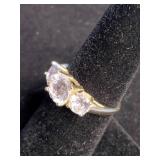 Tiara 14K Gold Over Sterling Silver CZ 3-Stone Ring - Size 7.25