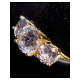 Tiara 14K Gold Over Sterling Silver CZ 3-Stone Ring - Size 7.25
