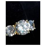 Tiara 14K Gold Over Sterling Silver CZ 3-Stone Ring - Size 7.25