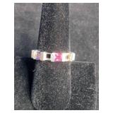Sterling Silver 4-Stone Square Simulated Ring - Size 8