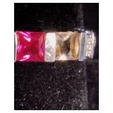 Sterling Silver 4-Stone Square Simulated Ring - Size 8