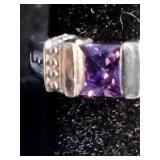 Sterling Silver 4-Stone Square Simulated Ring - Size 8