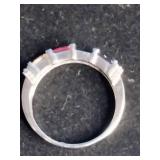 Sterling Silver 4-Stone Square Simulated Ring - Size 8