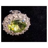 Rhodium Over Sterling Silver 8mm x 6mm Genuine Peridot and White Topaz Oval Stud Earrings