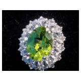 Rhodium Over Sterling Silver 8mm x 6mm Genuine Peridot and White Topaz Oval Stud Earrings