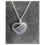 Sterling Silver Family Simulated Birthstone Name Heart Pendant