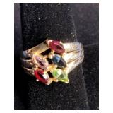 18K Gold Over Sterling Silver Personalized Lab-Created Stones - Size 9