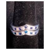 Rhodium Over Sterling Silver Lab-Created Blue Sapphire 3-Pc. Ring Set - Size 8