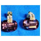 X & O Gold Plated Cushion Cut Earring with Antique Pink Stones