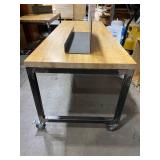 Two Butcher Block Workbenches w No Shelves (584078 and 584079), Both Are On Working Casters