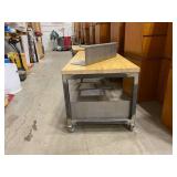 Two Butcher Block Workbenches w No Shelves (584078 and 584079), Both Are On Working Casters