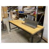 Two Butcher Block Workbenches w No Shelves (584078 and 584079), Both Are On Working Casters