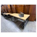 Two Butcher Block Workbenches w No Shelves (584078 and 584079), Both Are On Working Casters