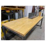 Two Butcher Block Workbenches w No Shelves (584078 and 584079), Both Are On Working Casters