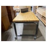 Two Butcher Block Workbenches w No Shelves (584078 and 584079), Both Are On Working Casters