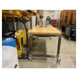 Two Butcher Block Workbenches w No Shelves (584078 and 584079), Both Are On Working Casters