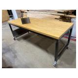Two Butcher Block Workbenches w No Shelves (584078 and 584079), Both Are On Working Casters