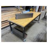Two Butcher Block Workbenches w No Shelves (584078 and 584079), Both Are On Working Casters