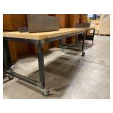 Two Butcher Block Workbenches w No Shelves (584078 and 584079), Both Are On Working Casters