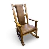 Antique Mission Style Wooden Rocking Chair with Leather Seat