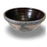 Commemorative Stoneware Pottery Bowl with Decorative Rim and Floral Design