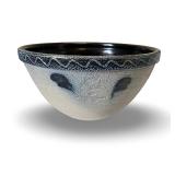 Commemorative Stoneware Pottery Bowl with Decorative Rim and Floral Design