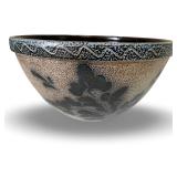 Commemorative Stoneware Pottery Bowl with Decorative Rim and Floral Design