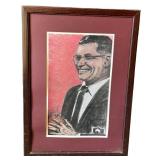 Framed Portrait Drawing of Vince Lombardi Holding Football