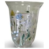 Hand-Painted Glass Vase with Floral and Insect Motif