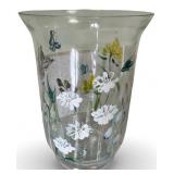 Hand-Painted Glass Vase with Floral and Insect Motif
