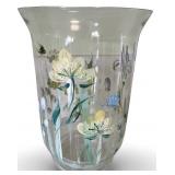 Hand-Painted Glass Vase with Floral and Insect Motif