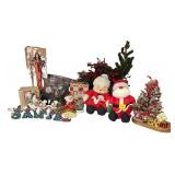 Assorted Christmas Decor Lot including Santa Figures and Mini Trees