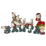 Assorted Christmas Decor Lot including Santa Figures and Mini Trees