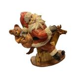 Santa Claus Figurine on Rocking Horse with Toys