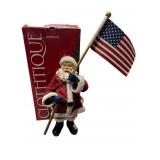 Clothique Santa Figurine Holding American Flag with Original Box