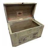 Antique Domed Wooden Travel Trunk with Original Lining