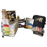 Large Mixed Art Supplies Collection with Brushes, Paints, and Drawing Materials