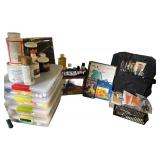 Large Mixed Art Supplies Collection with Brushes, Paints, and Drawing Materials