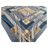 Jiahome Cotton Patchwork Quilt 86x92 Inches Blue and Tan Plaid