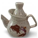 Red Wing Pottery Round Up Teapot with Cowboy and Bull Motif