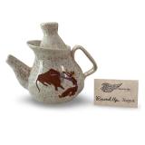 Red Wing Pottery Round Up Teapot with Cowboy and Bull Motif